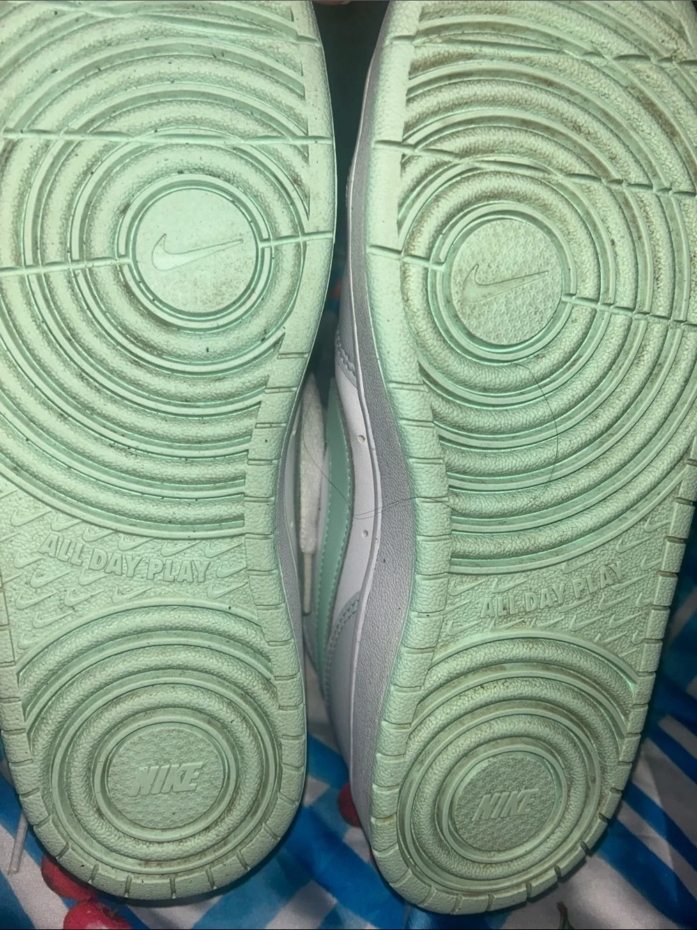 Nike Kids White and Mint Green High-Top Sneakers with Strap